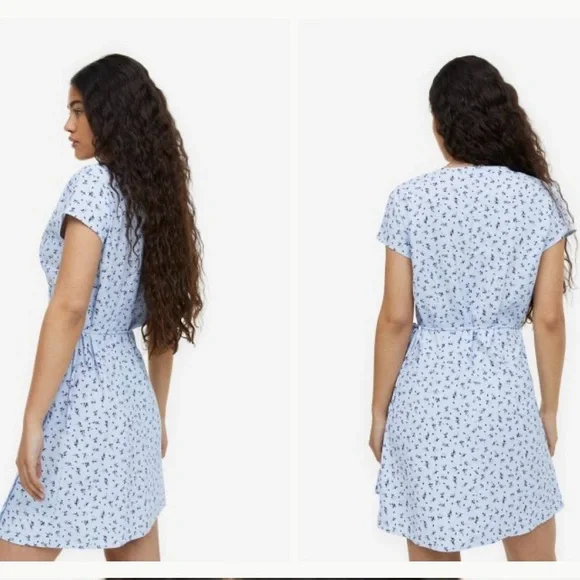 NWOT- H&M Crêpe Wrap Light Blue
Floral Dress Small - Picture 3 of 11